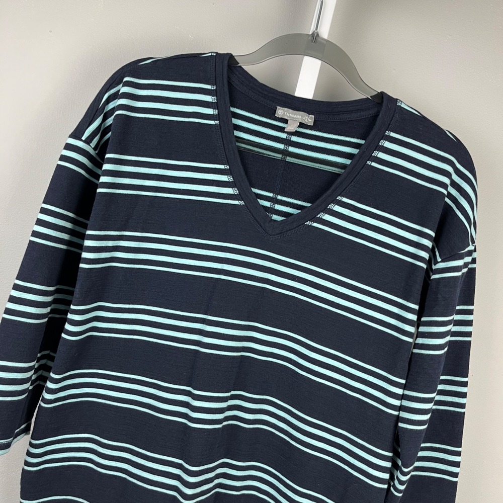 T byโ Talbots Dress Womens S Navy Blue Aqua Stripe Casual Stretch Knit Preppy